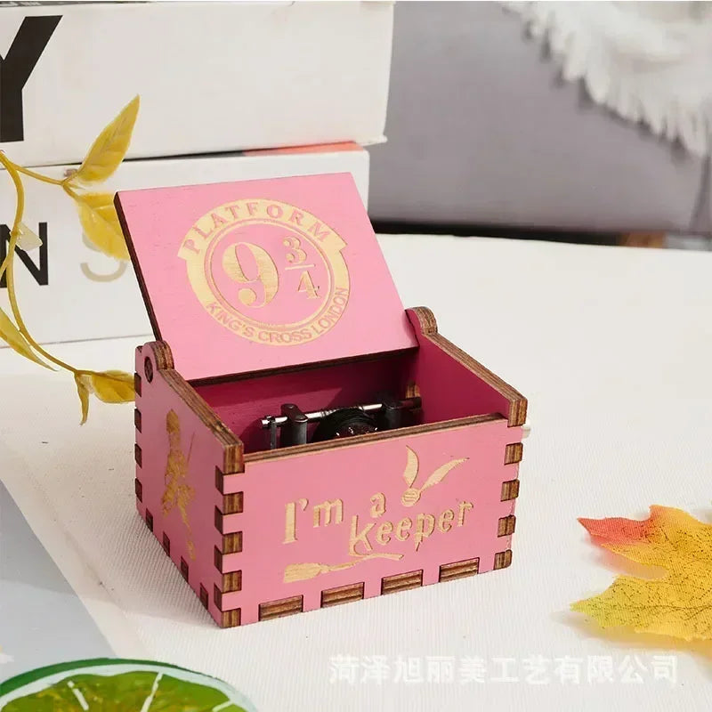 Harry Potter themed hand-crank music box, antique carved wooden hand-crank music box figurine, happy Halloween birthday gift