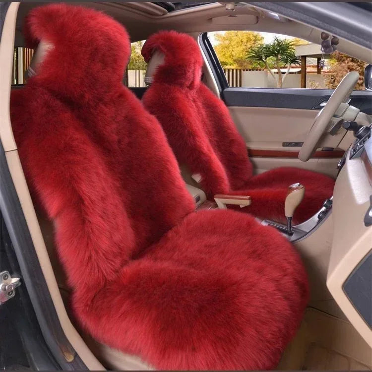 Warm Plush Car Seat Covers, Universal Long Wool and Leather Protective Mat for Front Car Seat, Car Accessories, Car Seat Protector