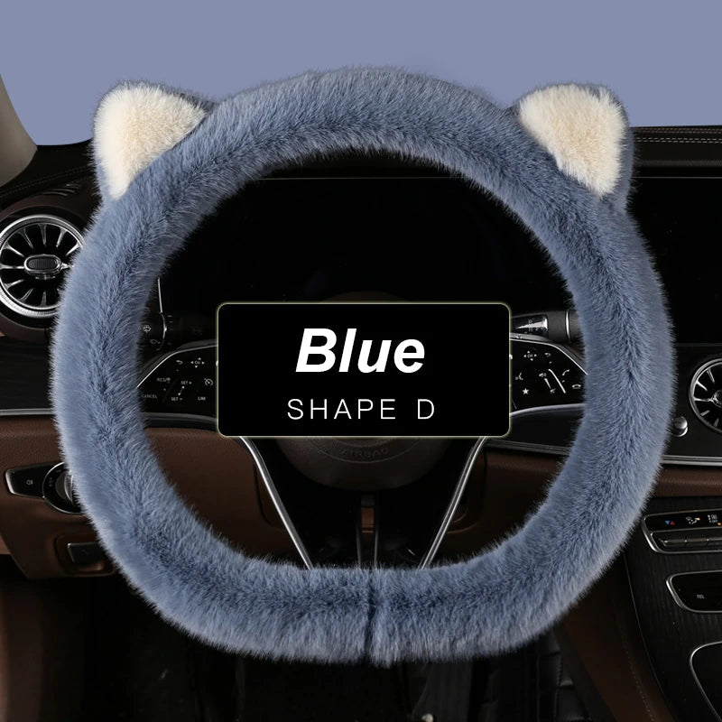 Car Steering Wheel Protector, Universal, Non-Slip, Plush Cat Ears, Warm Steering Wheel Cover, 38cm, Cute Pink Shape OD