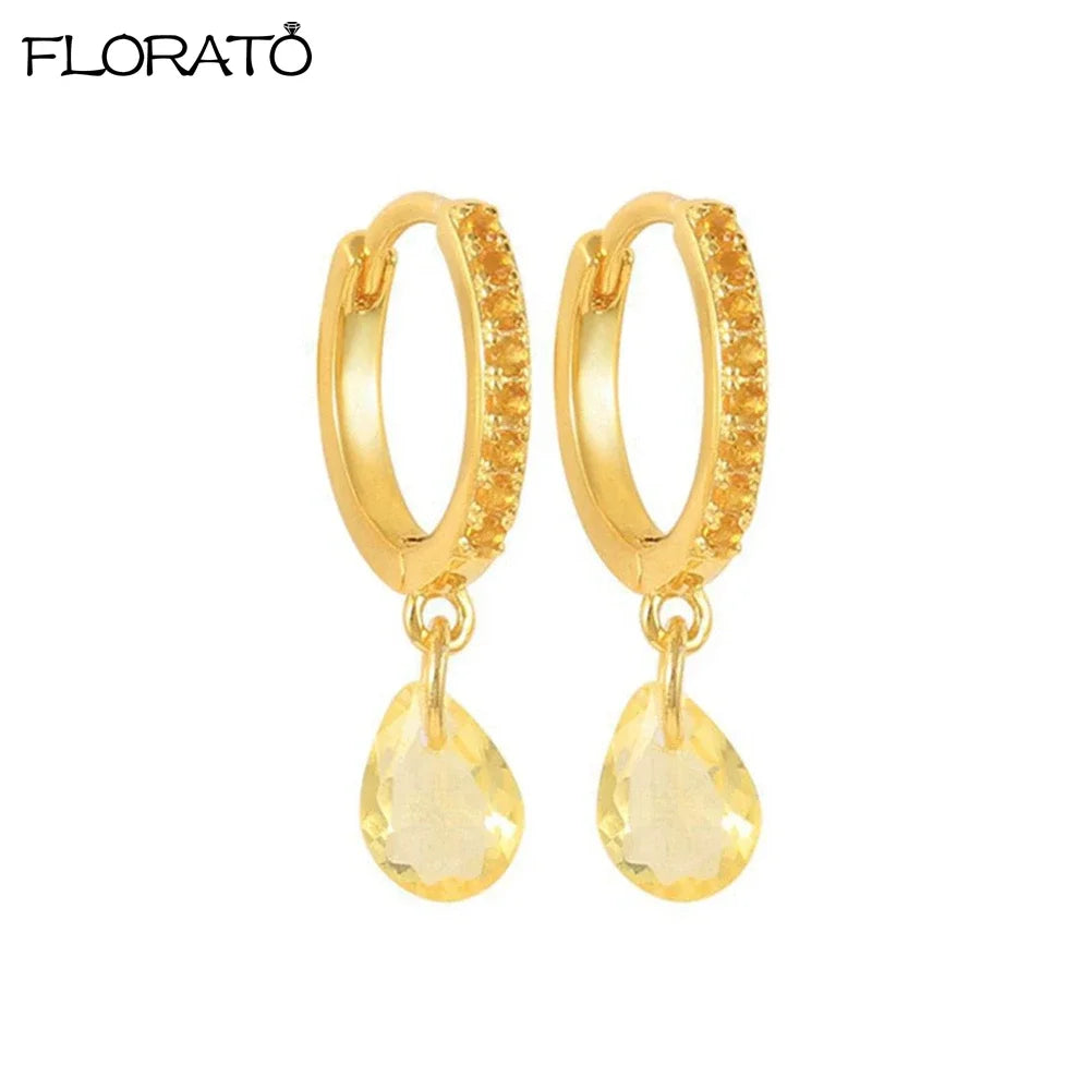 Pendientes de aro con colgante de gota de agua para mujer, aretes de plata 925, Piercing de circonita cúbica colorida, joyería de tendencia 2023, venta al por mayor - CR mark