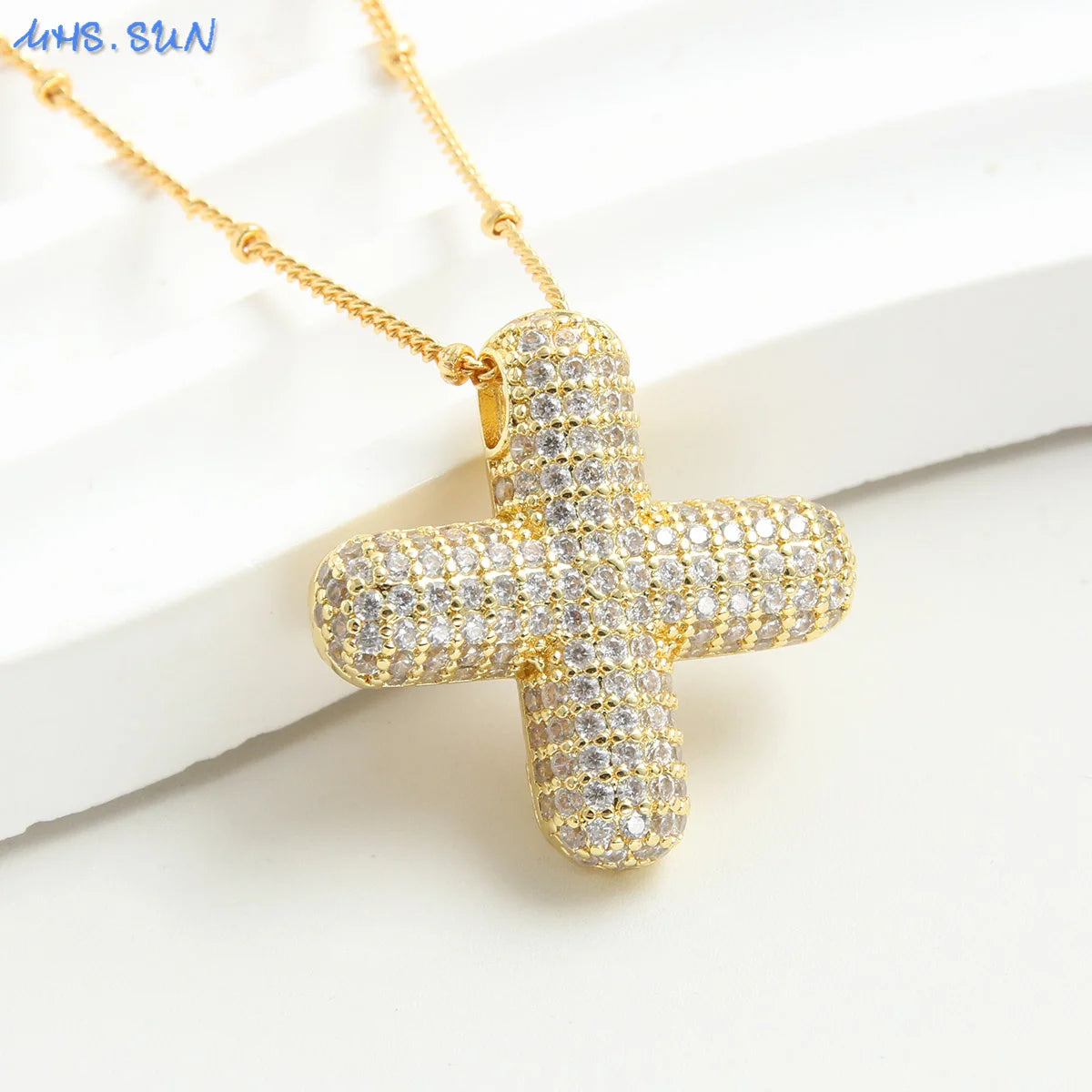 MHS.SUN-collares con 26 letras de globo chapado en oro, colgante inicial de burbuja de circón de cobre, joyería de cadena con personalidad gruesa para mujer - CR mark