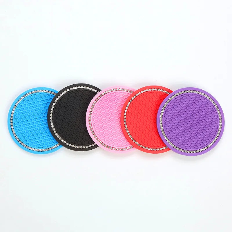 Soportes para tazas de agua de coche, alfombrilla de goma antideslizante con diamantes de imitación para portabotellas, posavasos, portavasos antideslizantes para Interior de coche