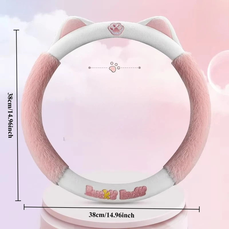 Winter Warm Wool Cat Steering Wheel Cover: Women's, Cute, Non-Slip for Cars