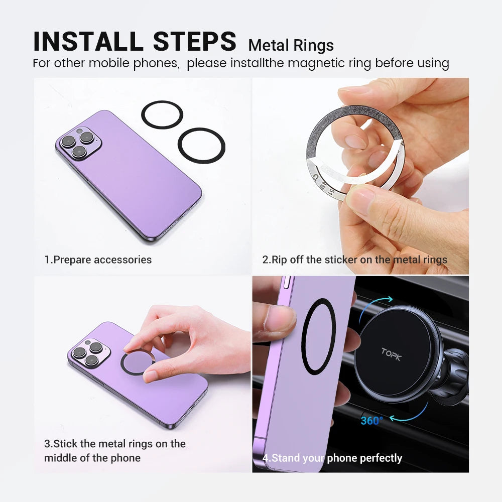 TOPK para Magsafe soporte para teléfono de coche cargador 15W soporte magnético inalámbrico rápido para teléfono de coche para salida de aire para iPhone 16/15/14/13/12