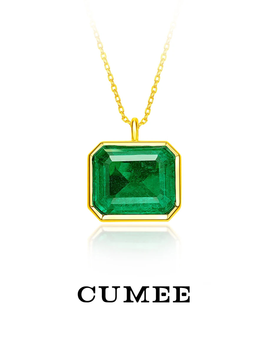 CUMEE Conjunto de joyería de plata 925 personalizado, pendiente de Esmeralda sintética cultivada para joyería de mujer, chapado en oro amarillo de 18 quilates - CR mark