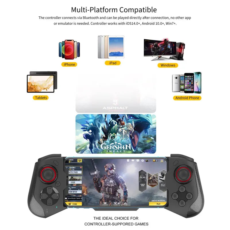 Mobile phone controller for iPhone/Android/Steam, wireless controller, Bluetooth, game controller, elastic gaming handle, joystick for PC