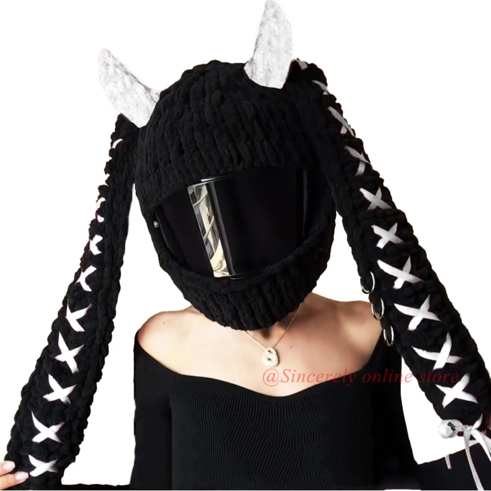 Nueva funda Universal para casco de motocicleta con animales de peluche, fundas para casco de felpa de conejo completo para regalos de Navidad, estilo de motocicleta - CR mark