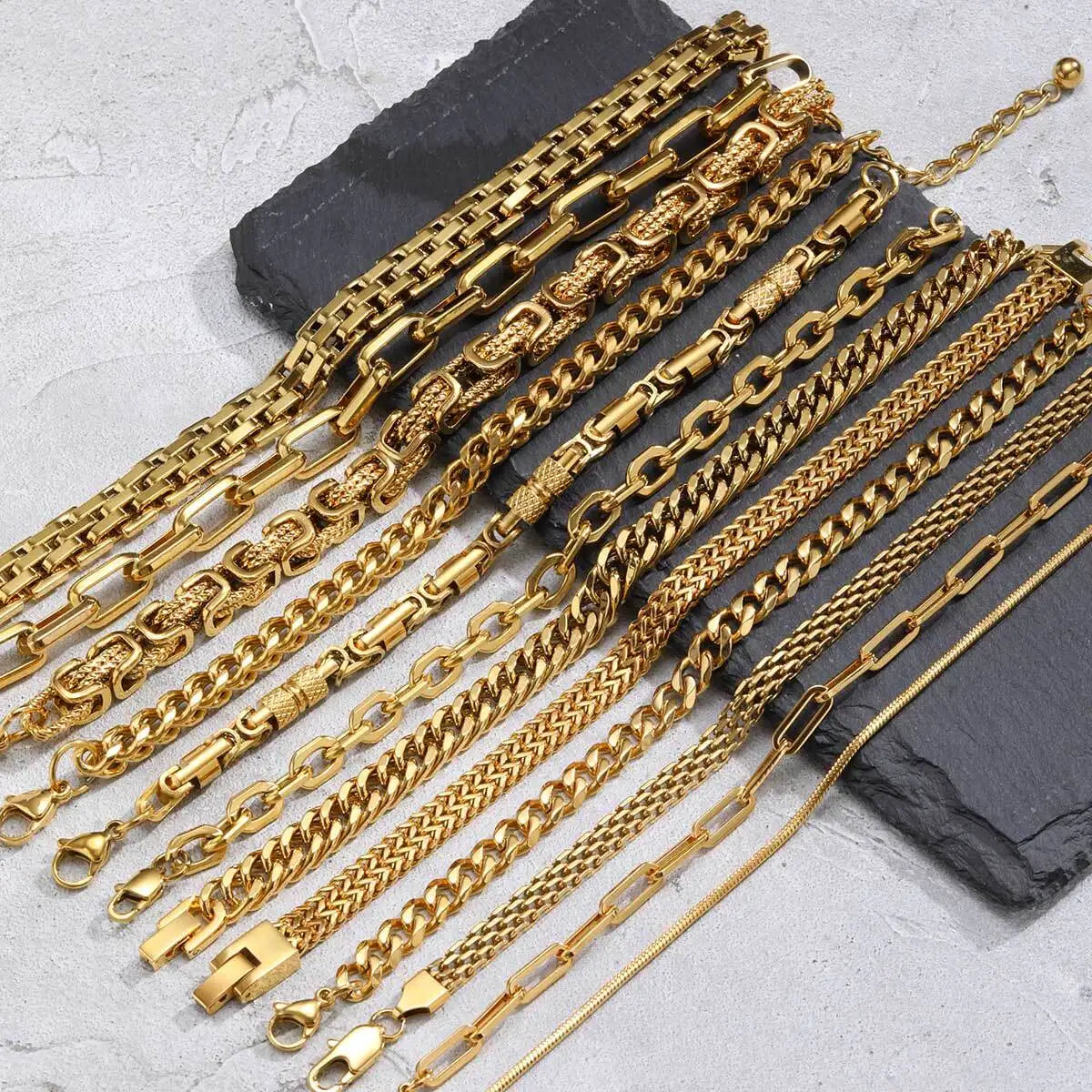 Gold Color Chain Bracelet for Men and Boys, Stainless Steel Chain Bangle, Jewelry Gift for Husband, Father, Son