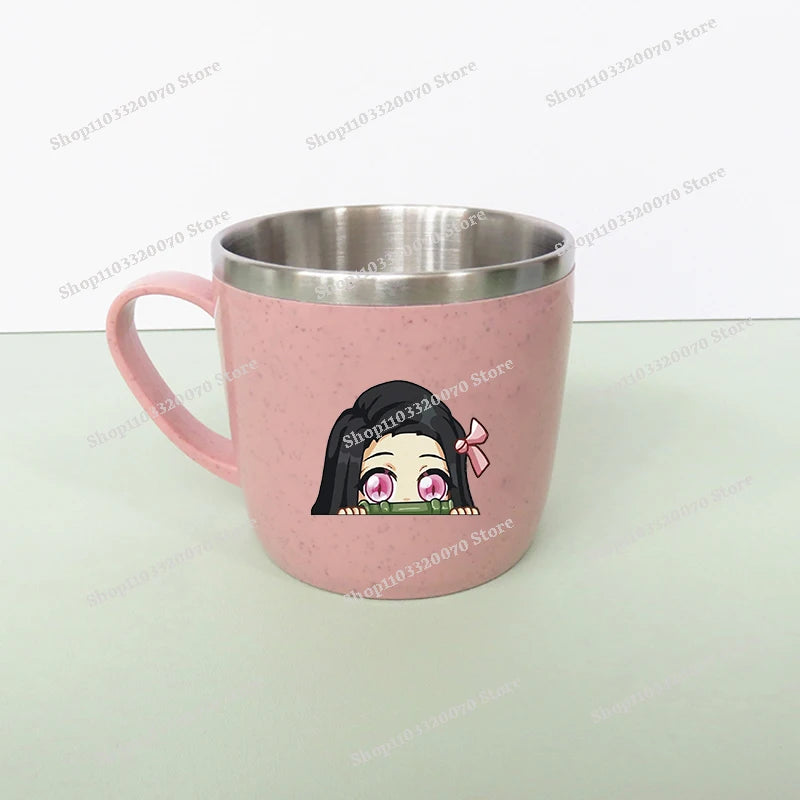 Taza de agua antiescaldado de doble capa Demon Slayer Kimetsu No Yaiba, taza de leche de acero inoxidable 304 de Anime, regalo de cristal de agua anticaída - CR mark