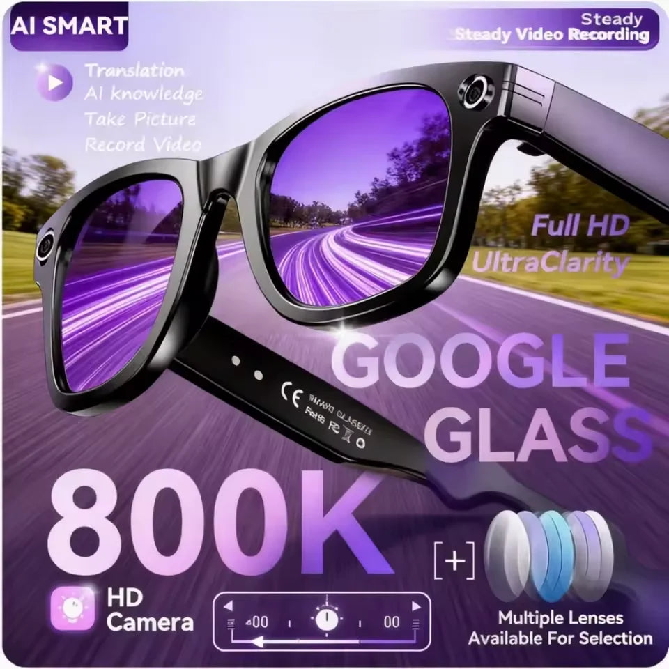 New AI Glasses with 800W Camera for Men, Smart Translation Glasses that Change Color, Photo and Video Recording, Waterproof Smart Sunglasses for Calls