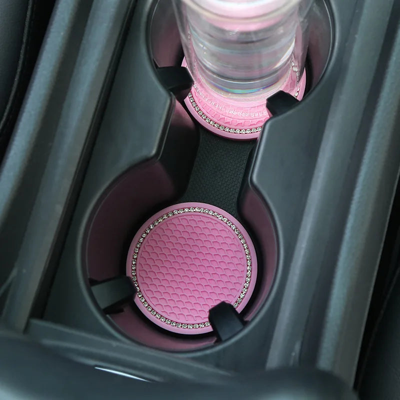 Soportes para tazas de agua de coche, alfombrilla de goma antideslizante con diamantes de imitación para portabotellas, posavasos, portavasos antideslizantes para Interior de coche