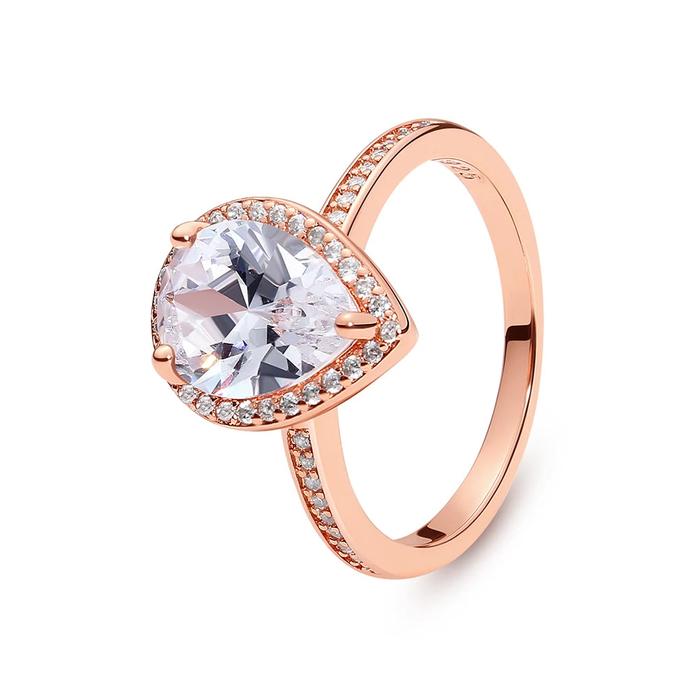 Anillo de Plata de Ley 925 Original para mujer, sortija apilable de cristal con pavé de corazón de amor, joyería de compromiso de boda, regalo de cumpleaños