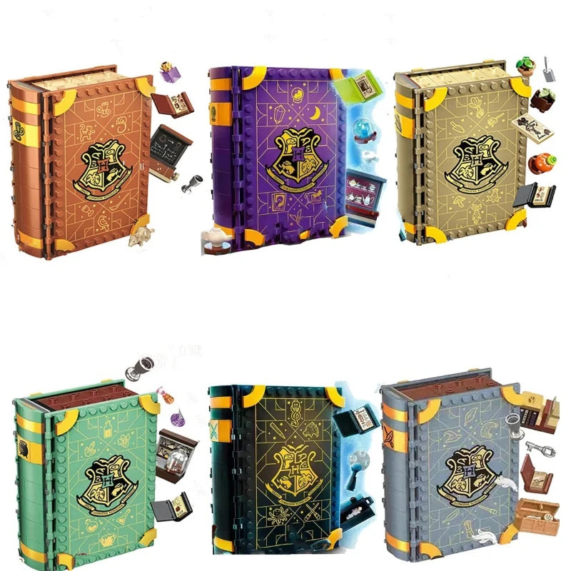 In stock: Harry Potter series magic books and college flag building block toys, gifts for children.