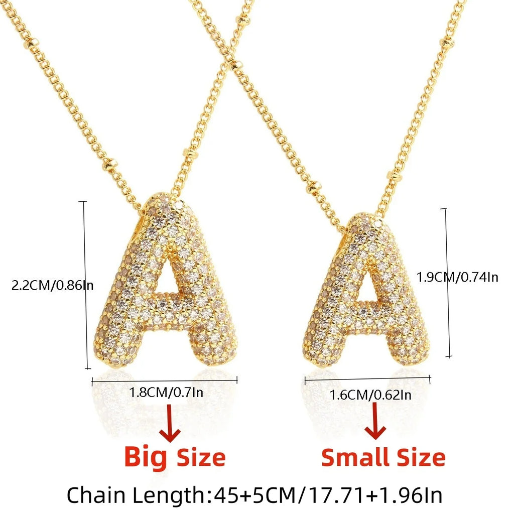 MHS.SUN-collares con 26 letras de globo chapado en oro, colgante inicial de burbuja de circón de cobre, joyería de cadena con personalidad gruesa para mujer - CR mark