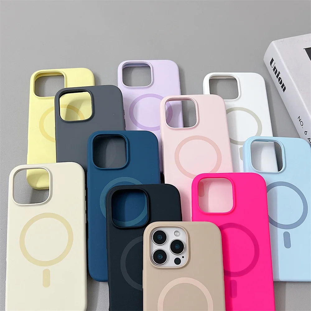 Official Original Liquid Silicone Phone Case for iPhone 16 15 14 13 12 Pro Max Magsafe Magnetic Wireless Charging Cover