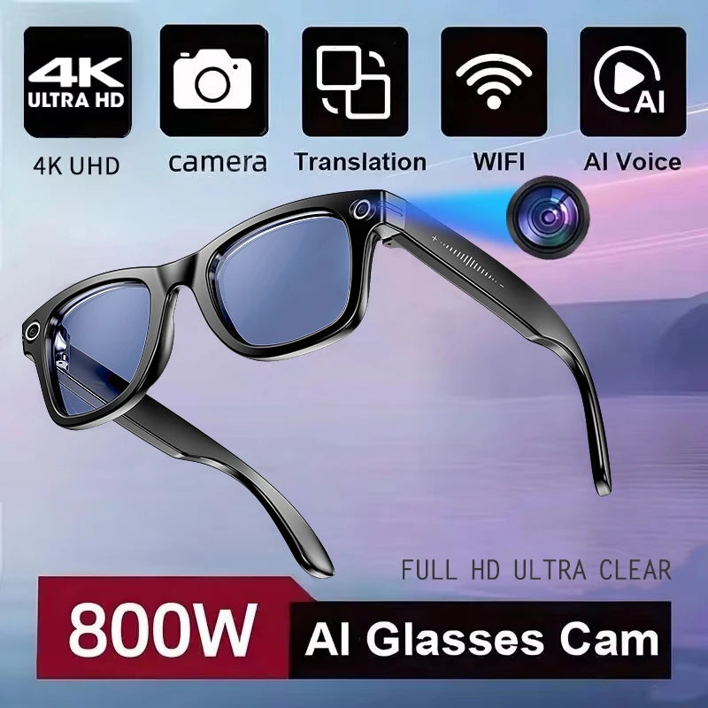 New AI Glasses with 800W Camera for Men, Smart Translation Glasses that Change Color, Photo and Video Recording, Waterproof Smart Sunglasses for Calls