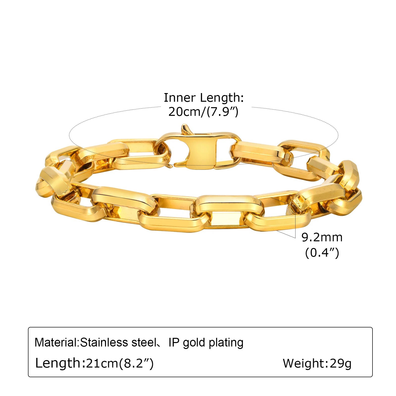 Gold Color Chain Bracelet for Men and Boys, Stainless Steel Chain Bangle, Jewelry Gift for Husband, Father, Son