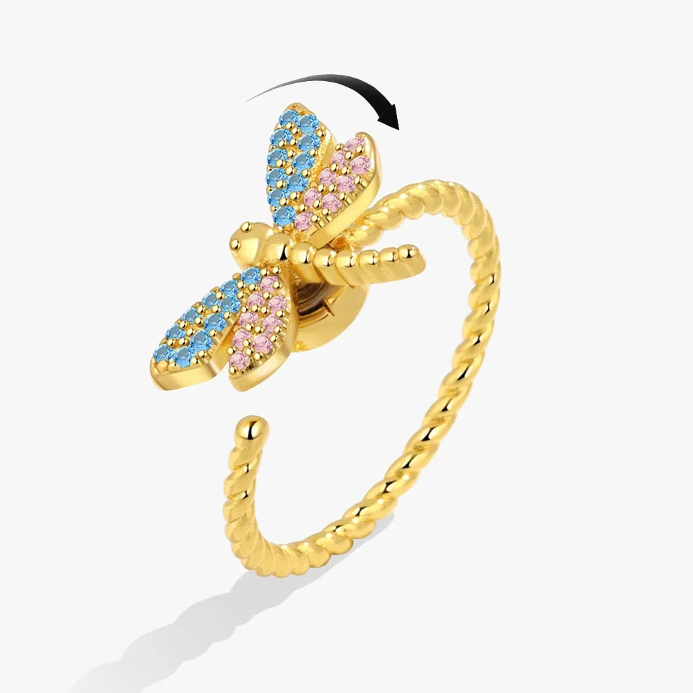 SMJEL Fidget Spinner anillo ansiedad para mujeres múltiples flores de cristal ojo mariposa Animal anillo giratorio Anti estrés joyería de boda - CR mark