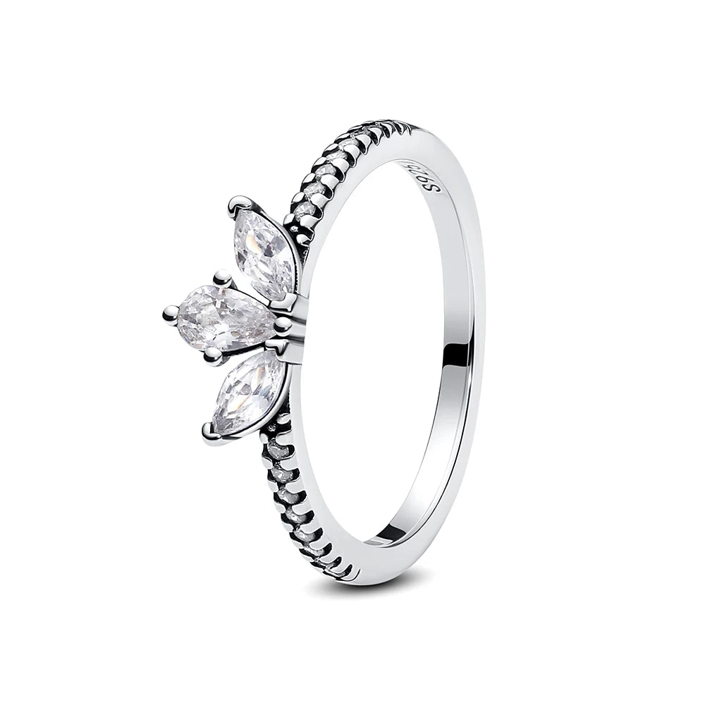 Anillo de Plata de Ley 925 Original para mujer, sortija apilable de cristal con pavé de corazón de amor, joyería de compromiso de boda, regalo de cumpleaños