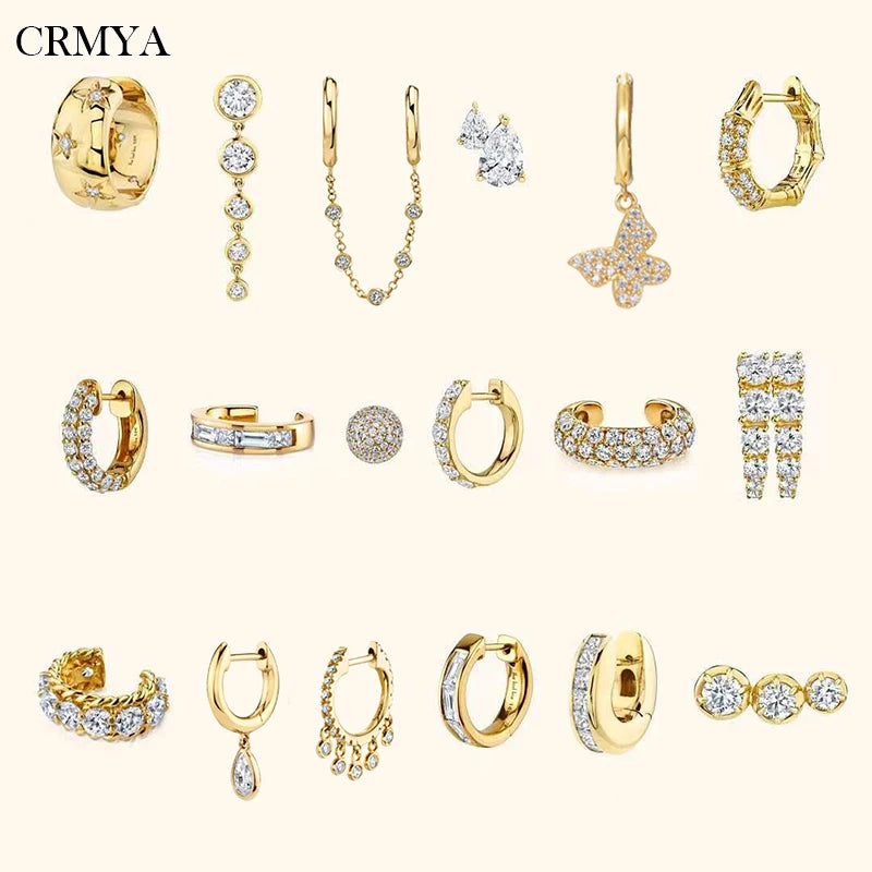 CRMYA-pendientes de aro de Color dorado y plateado para mujer, aretes con pasador, Piercing de circón, joyería personalizada al por mayor - CR mark