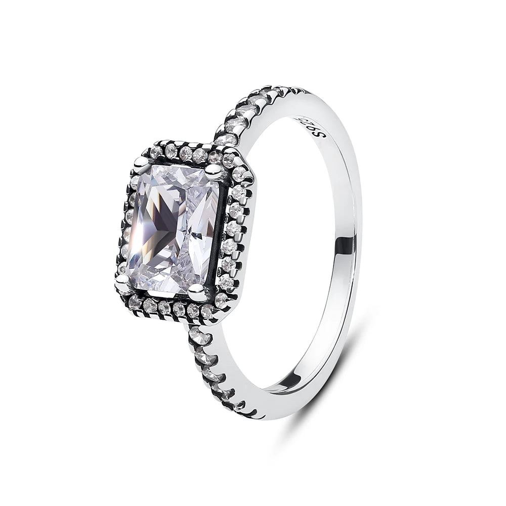 Anillo de Plata de Ley 925 Original para mujer, sortija apilable de cristal con pavé de corazón de amor, joyería de compromiso de boda, regalo de cumpleaños