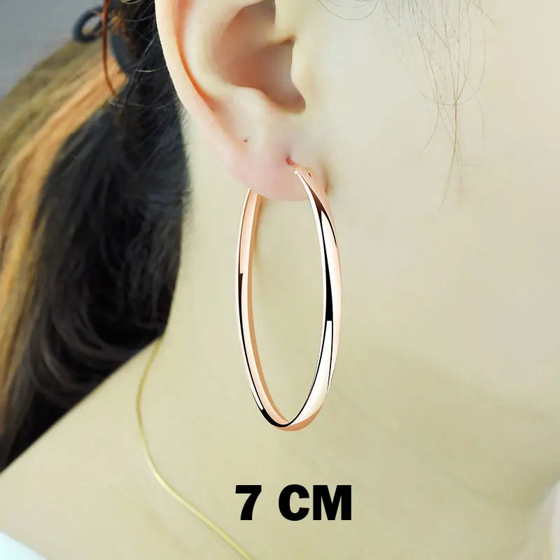 Senlissi-nuevos pendientes de aro chapados en oro de 18 quilates para mujer, Plata de Ley 925, pendiente de moda de 3,0mm, Cubьги Kotyьца 3/4/5/6/7CM - CR mark
