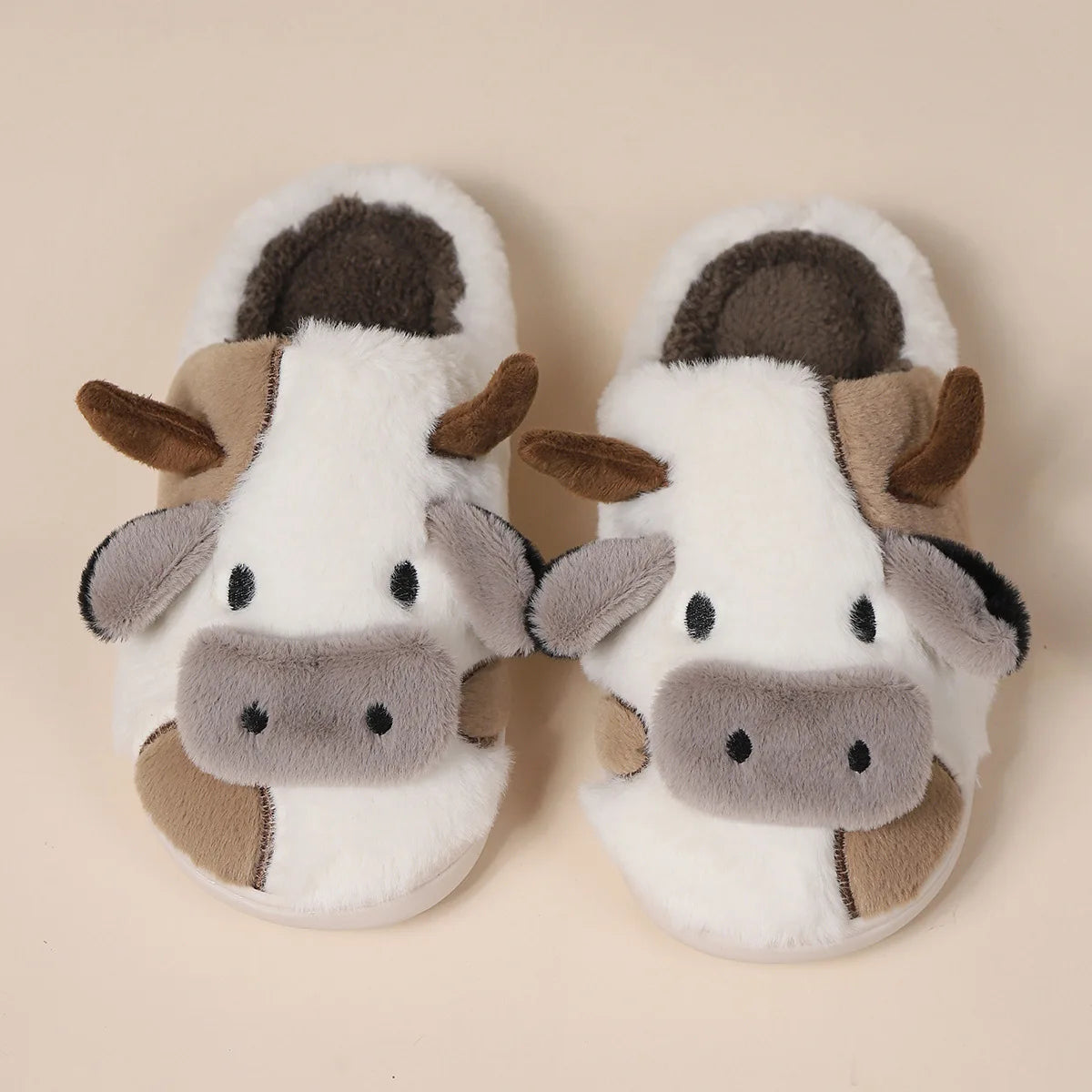 Pallene Women's Cow Milk Furry Slippers, Winter Cartoon Fur Slippers, Soft and Cozy Plush House Shoes, Cute Furry Flip Flops for Female Bedroom
