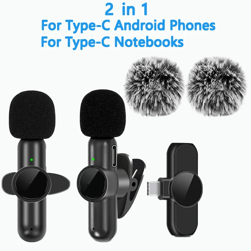 2.4G Wireless Lavalier Microphone with Noise Cancellation, Audio and Video Recording for iPhone/iPad/Android/Xiaomi/Samsung, Live Gaming Microphone