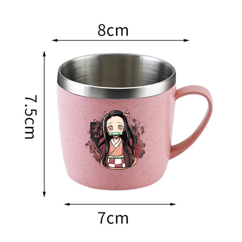 Taza de agua antiescaldado de doble capa Demon Slayer Kimetsu No Yaiba, taza de leche de acero inoxidable 304 de Anime, regalo de cristal de agua anticaída - CR mark