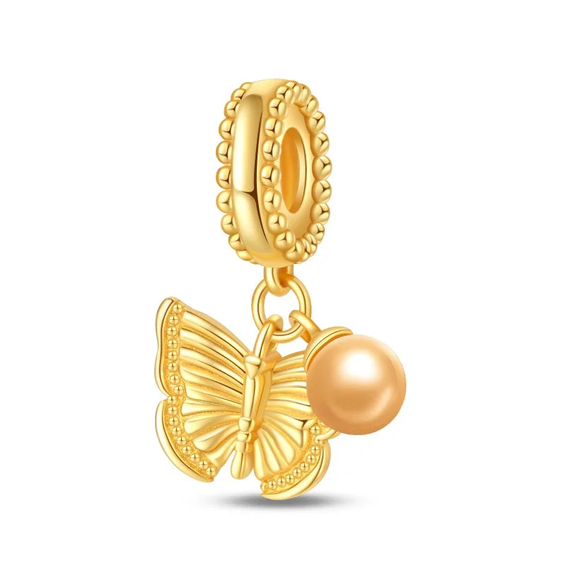 Cuentas de dijes originales de Plata de Ley 925, leopardo dorado, luciérnaga, mariposa, globo aerostático, cuentas aptas para pulsera DIY, joyería fina - CR mark