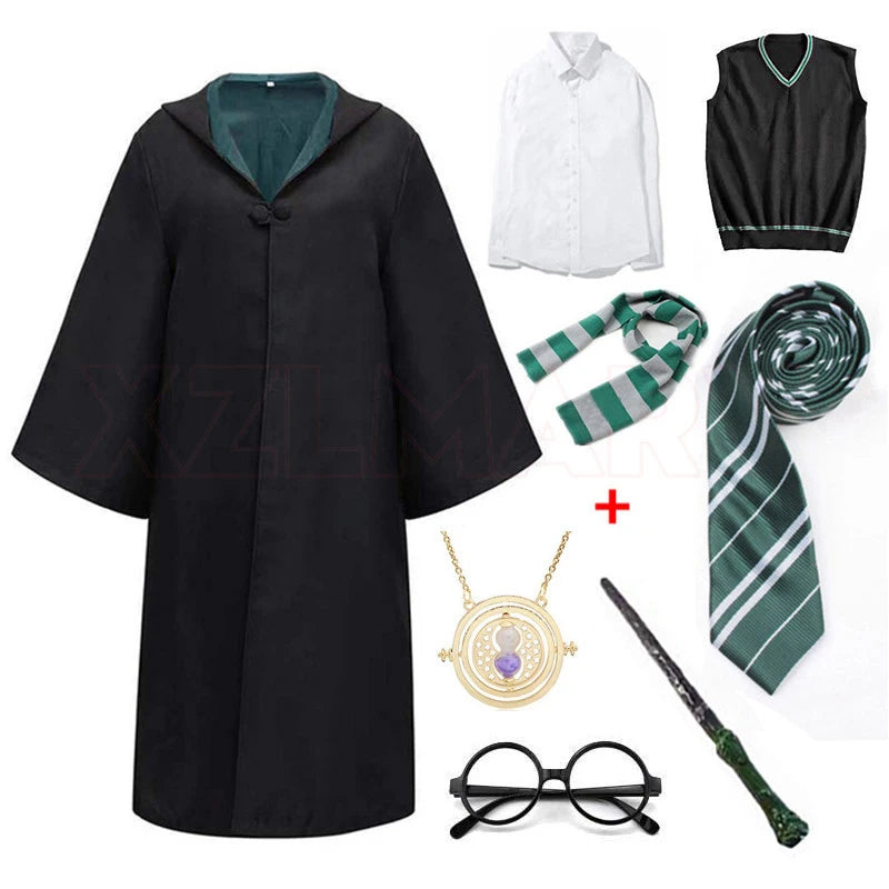 Disfraz de Cosplay para Niños y Adultos, Capa Mágica, Túnica Infantil, Capa con Capucha para Niños, Túnica de Slytherin, Accesorios de Halloween - CR mark