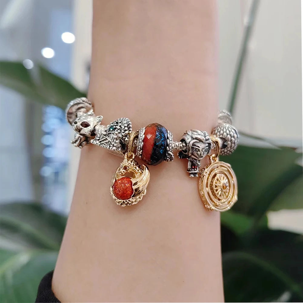 Tema del juego Plata de Ley 925 dragón volador, huevo, trono, luz nocturna, corazón, hielo, fuego, cabeza de lobo y flor mágica, dije de monstruo - CR mark