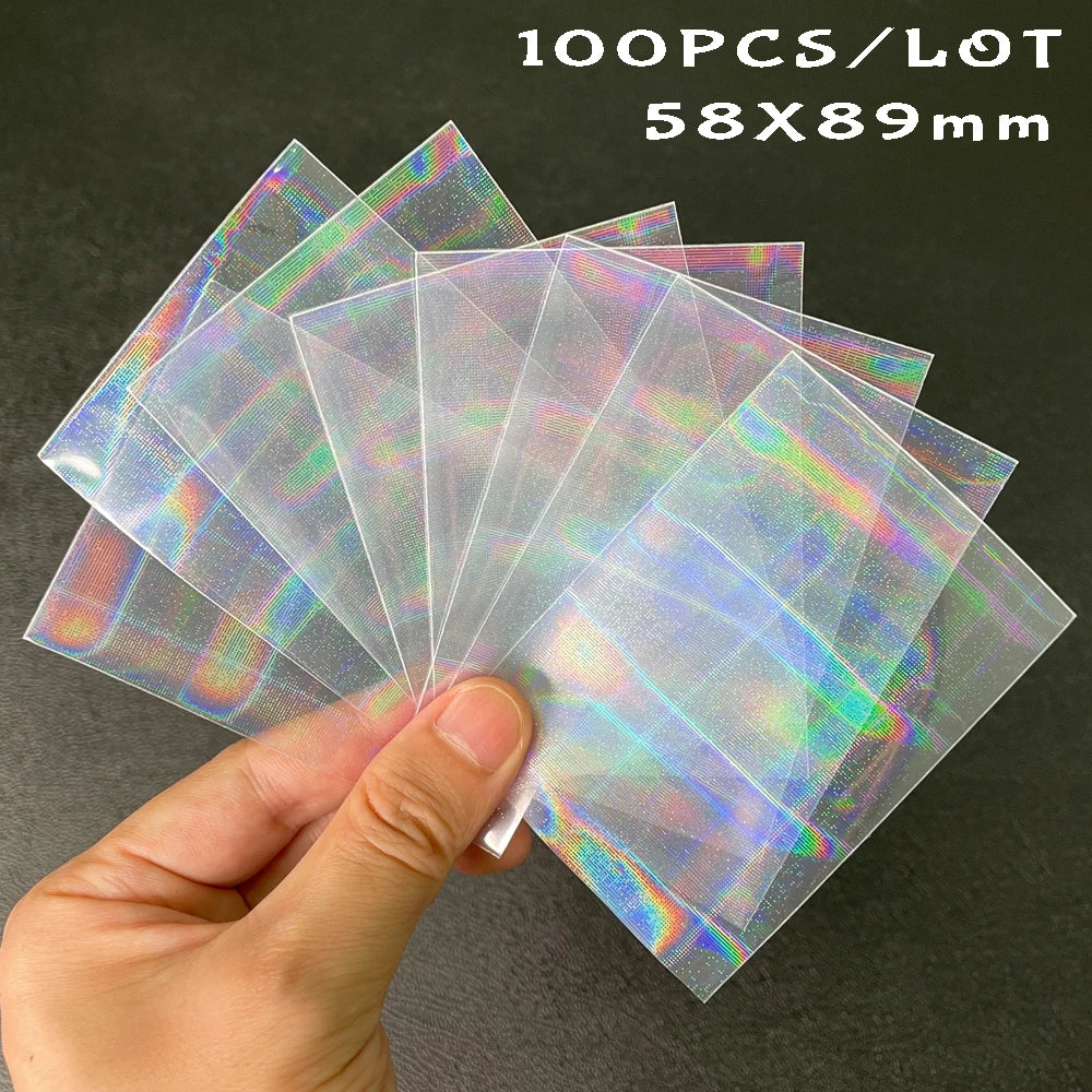 100 unids/lote, fundas para tarjetas TCG con carga superior láser en forma de corazón, Protector de fotos para juegos de mesa YGO, funda protectora para tarjetas comerciales