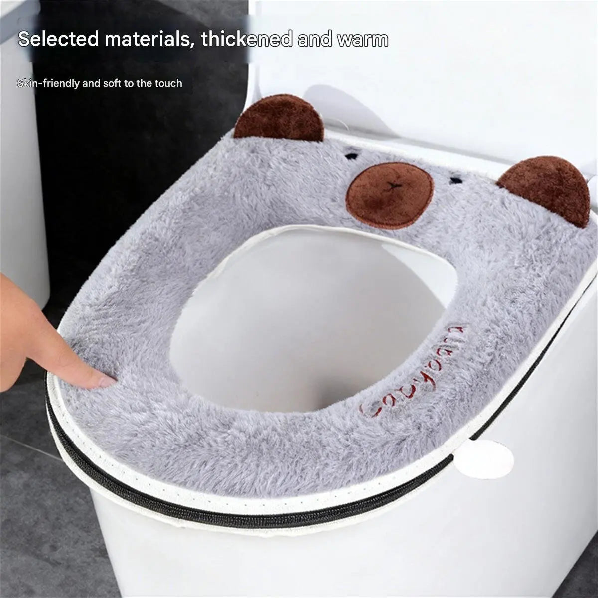 New cartoon toilet seat cover for home, plus velvet toilet seat cover, cartoon toilet mat with thick zipper to protect pregnant women
