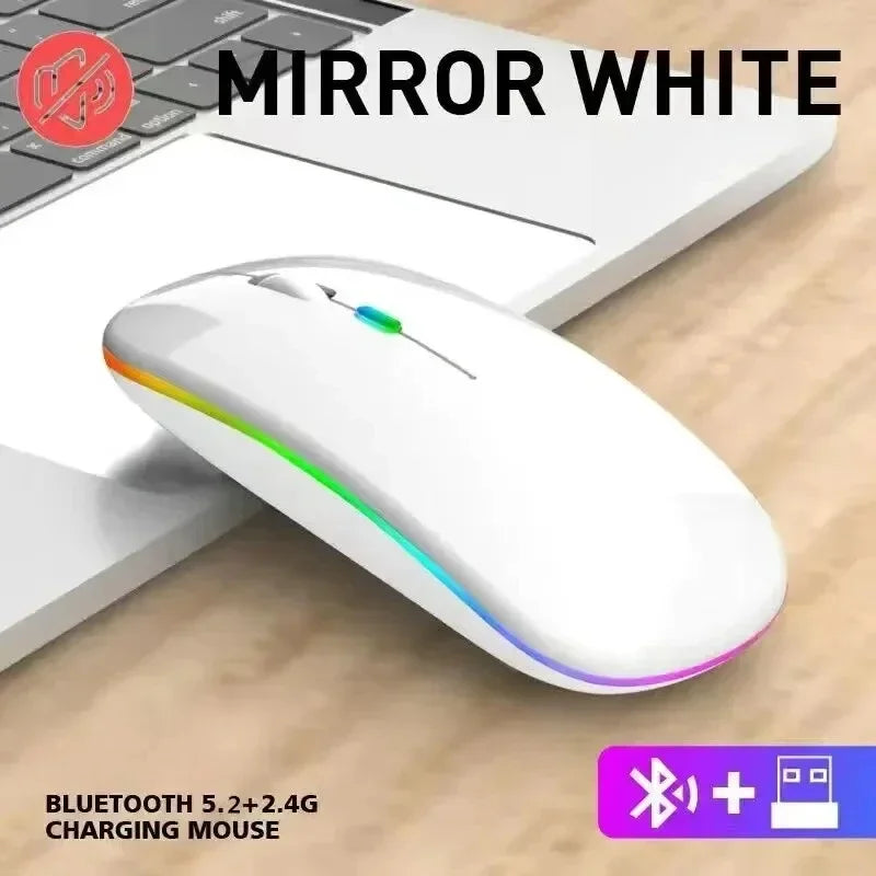 Rechargeable Silent Wireless Mouse, LED Backlit Mouse, Laptop Mouse, 2.4GHz Receiver, Bluetooth, Dual Mode, Optical