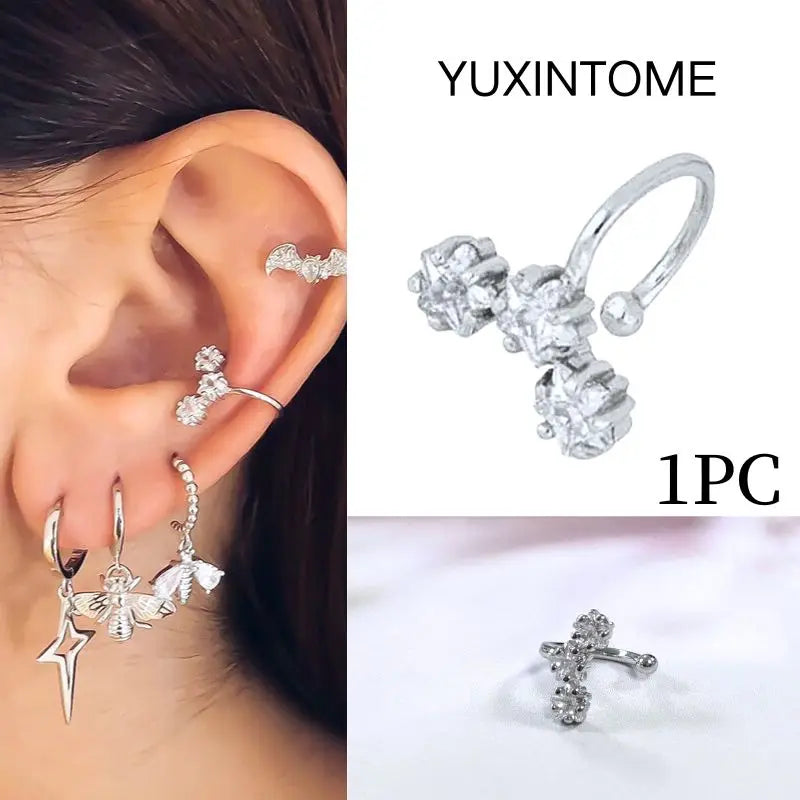 Pendientes chapados en oro de 24K para mujer, aretes con Clip de piedra de circón de cristal, joyería de lujo en forma de C, bisutería, 1 ud. - CR mark