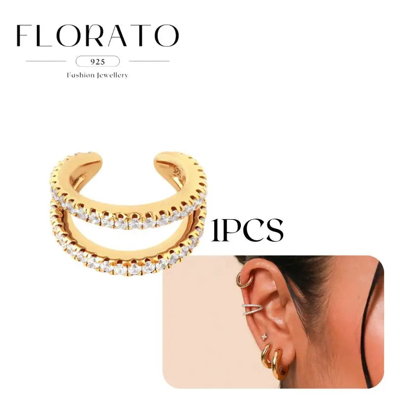 Chapado en oro de 24 quilates/925 plata cristal circón sin oreja Piercing Clips para las orejas minimalista CZ Clips para las orejas joyería de moda Popular para mujeres - CR mark