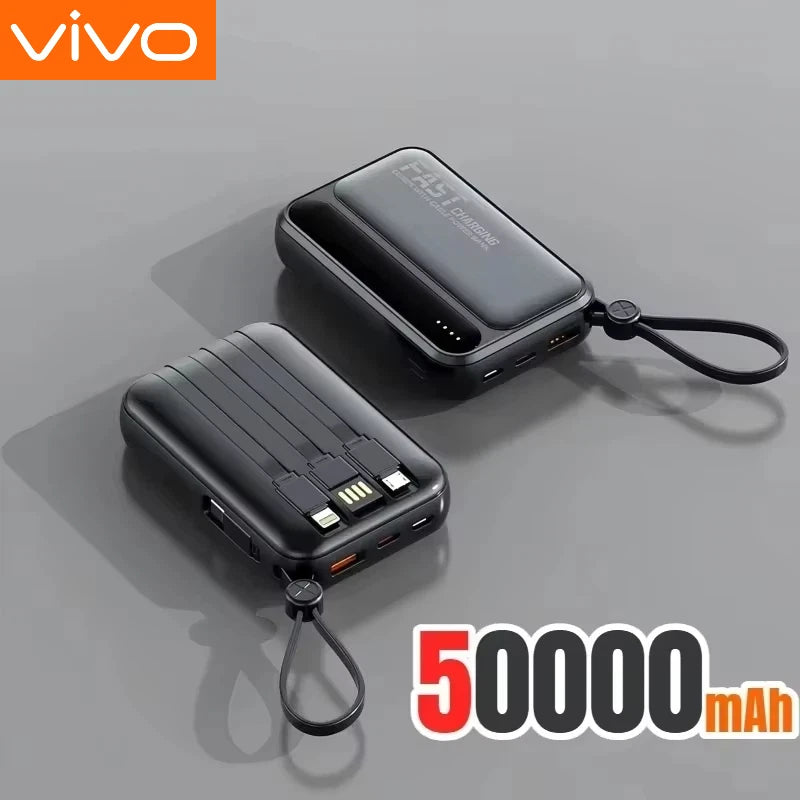 VIVO 500000mAh High Capacity Portable External Battery with Super Fast Charging and 4 Built-in Cables for All Phones