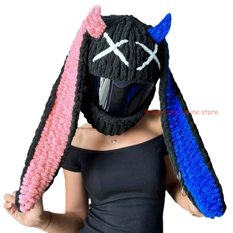 Nueva funda Universal para casco de motocicleta con animales de peluche, fundas para casco de felpa de conejo completo para regalos de Navidad, estilo de motocicleta - CR mark