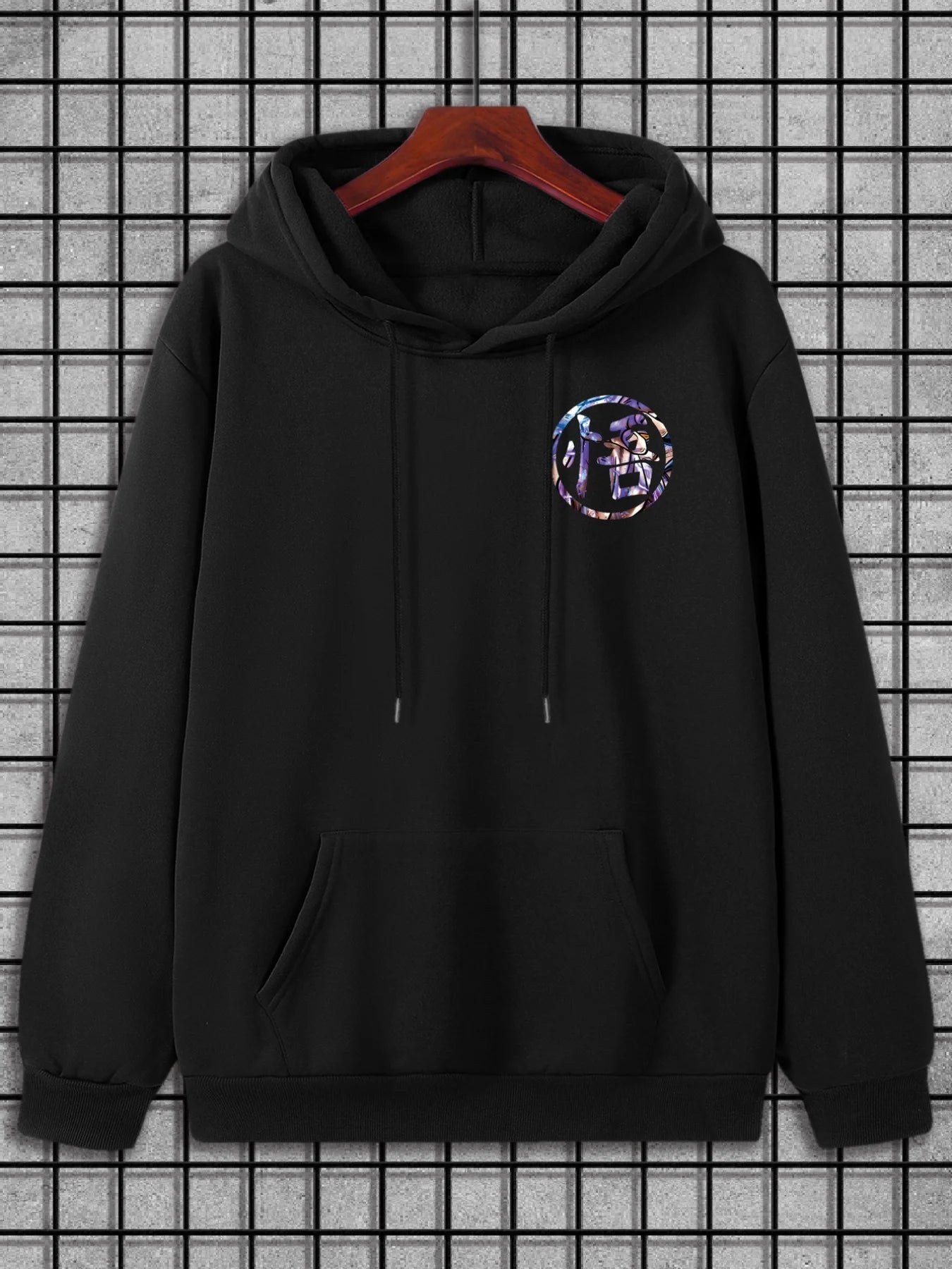 Men's Light Blue Japanese Anime Manga Graphic Hoodie - Casual Dragon and Ninja Print Pullover, All-Season Comfort