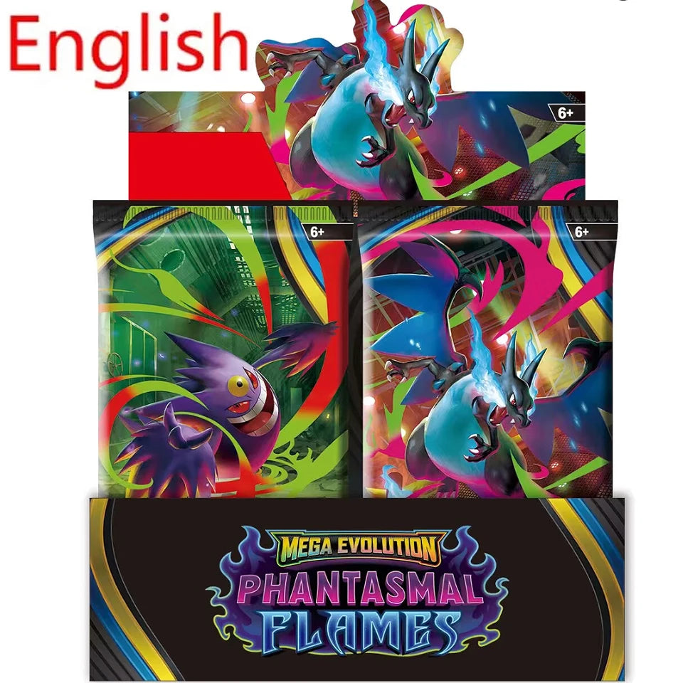 2026 360 unids/set tarjeta Pokemoned MEGA EVOLUTION pregrupo SCARLET & VIOLE 151 PHANTASMA FLAMES Prismático inglés Booster tarjeta de batalla