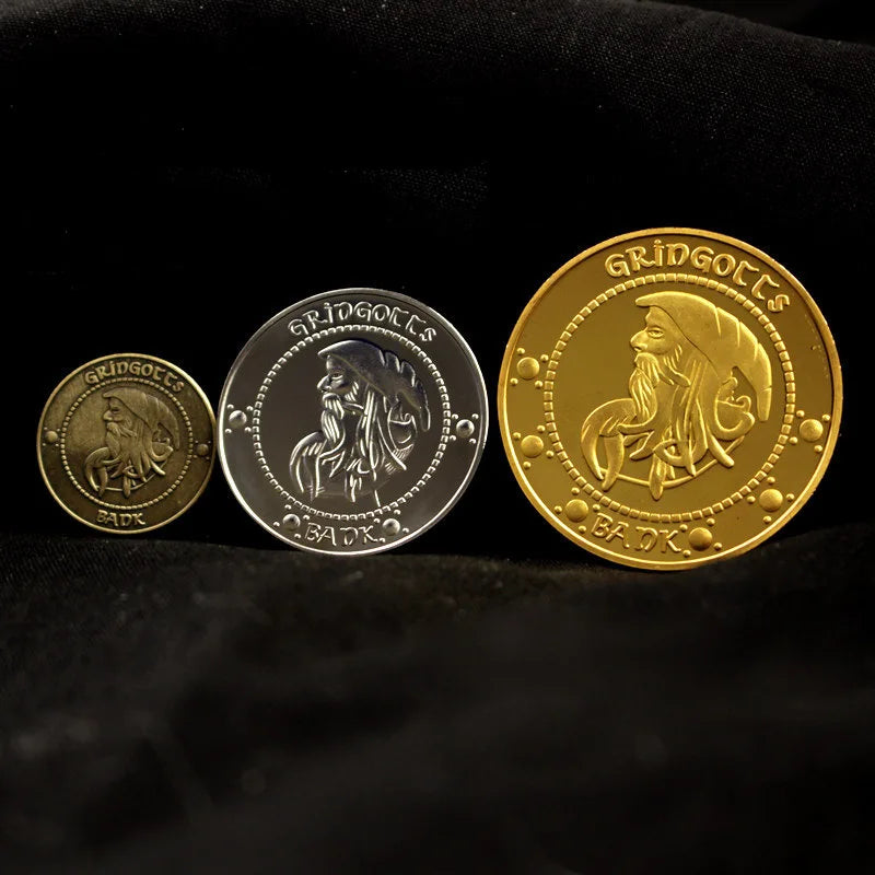 Harries Potters película Perímetro Gringotts moneda conmemorativa insignia oro elfo dinero bolsa oro Galleon regalos de cumpleaños coleccionables - CR mark