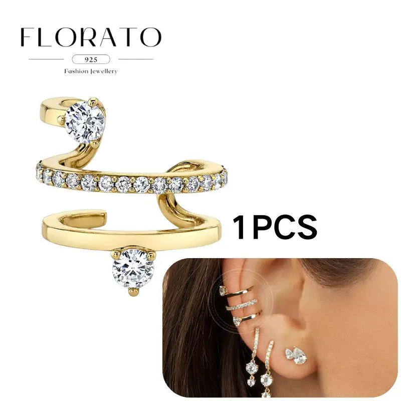 Chapado en oro de 24 quilates/925 plata cristal circón sin oreja Piercing Clips para las orejas minimalista CZ Clips para las orejas joyería de moda Popular para mujeres - CR mark