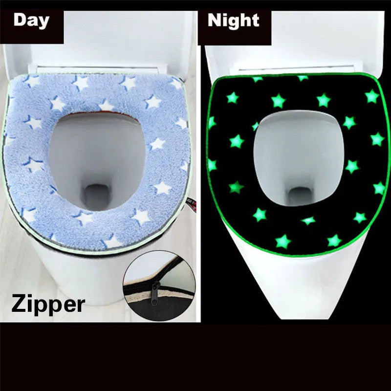 Cojín luminoso para asiento de inodoro, alfombrilla suave y cálida, cubierta Universal lavable con cremallera extraíble, funda para asiento de inodoro para baño