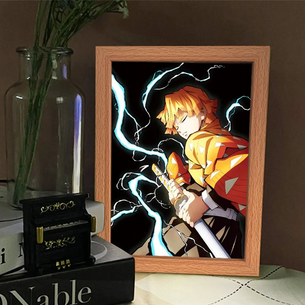 Figuras de acción de Demon Slayer, pintura ligera, marco de fotos, Tanjirou Nezuko, figura de luz nocturna Led, regalos Kimetsu No Yaiba - CR mark
