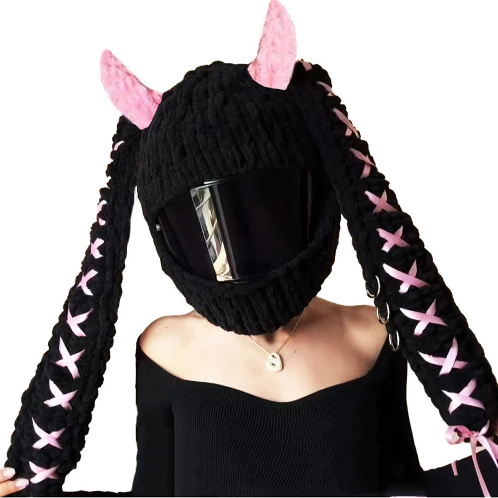 Nueva funda Universal para casco de motocicleta con animales de peluche, fundas para casco de felpa de conejo completo para regalos de Navidad, estilo de motocicleta - CR mark