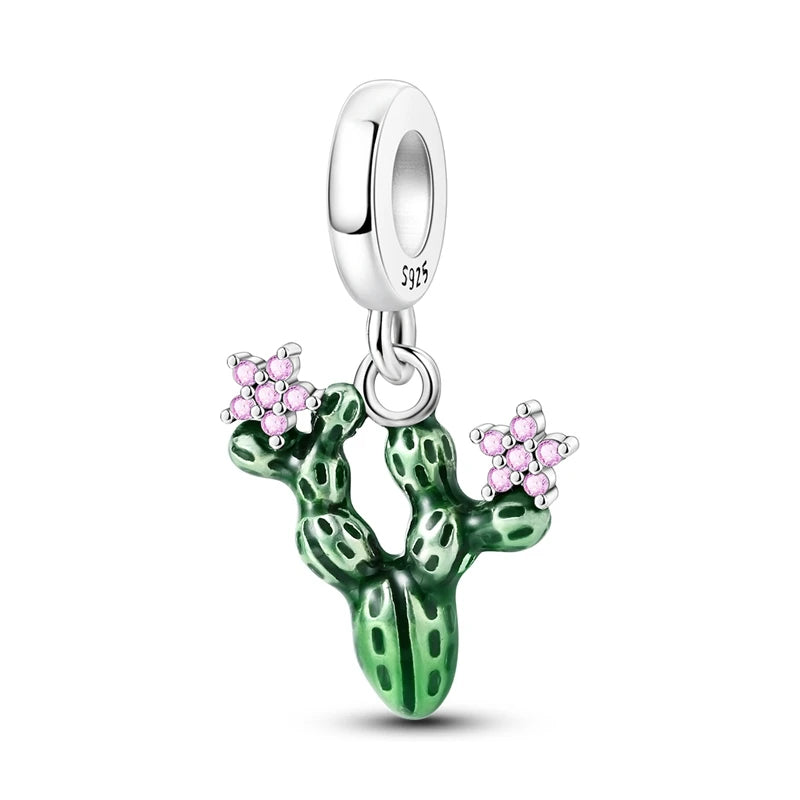 Colgante de plata de ley 925 con diseño de flor, árbol y manzana, cuentas finas DIY, compatible con pulseras de abalorios originales, joyería para mujer Diy - CR mark