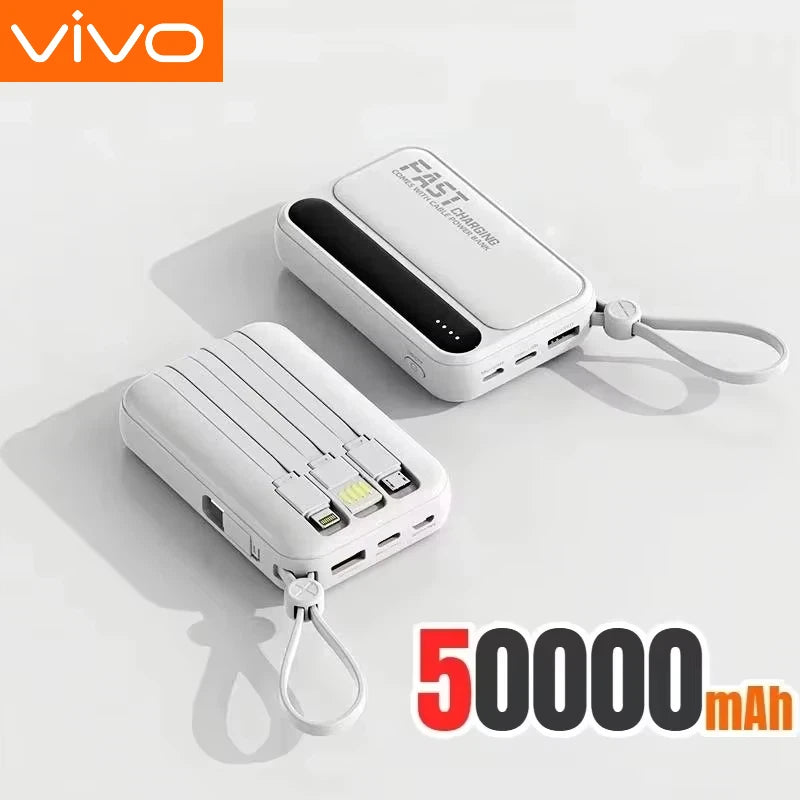 VIVO 500000mAh High Capacity Portable External Battery with Super Fast Charging and 4 Built-in Cables for All Phones
