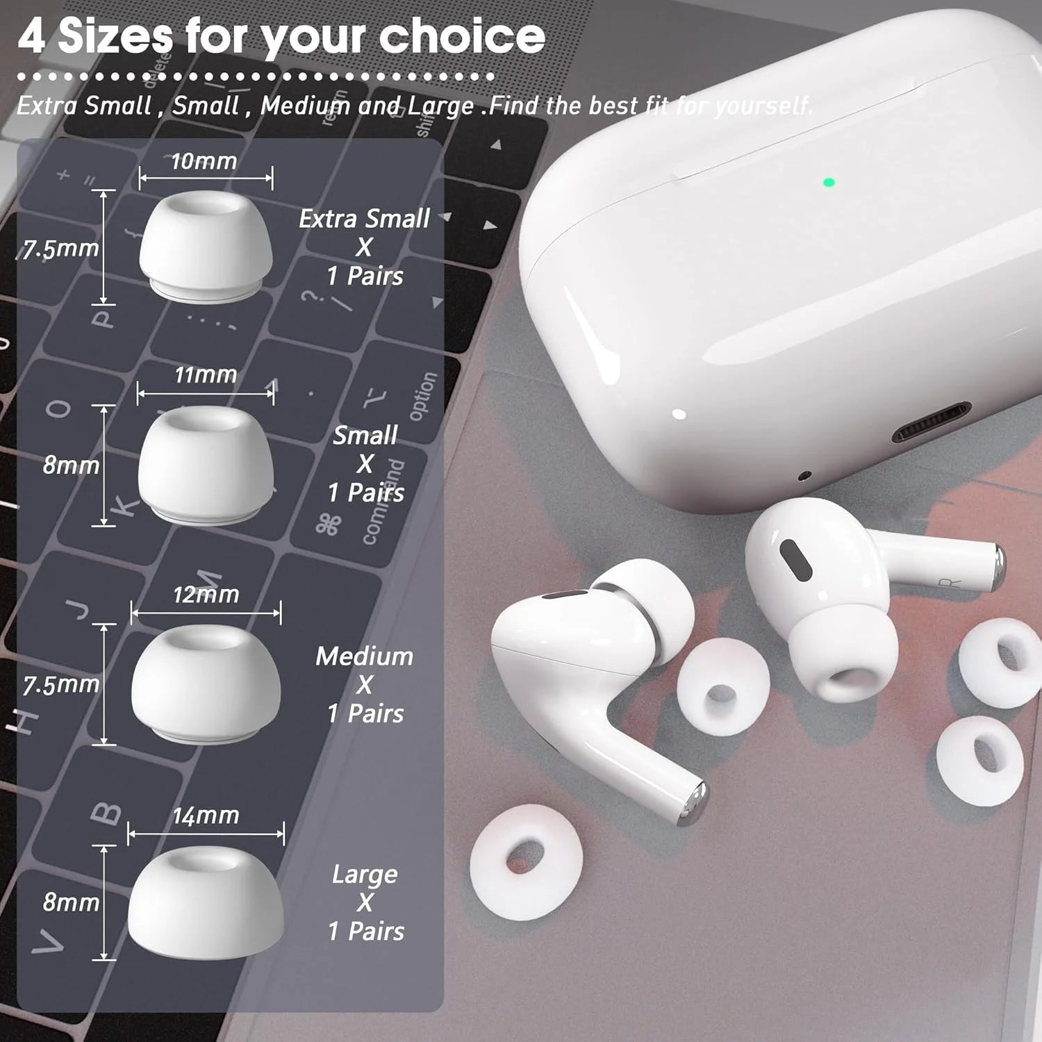 KUTOU 4 Pairs of Liquid Silicone Ear Tips for AirPods Pro 1 &amp; 2 Noise Reduction Earplugs in Box with Cleaning Pen