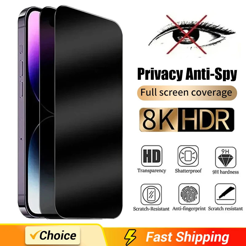 Full Coverage Privacy Screen Protector for iPhone 16, 15, 13, 11, 14 Pro Max, Anti-Spy Tempered Glass for iPhone X XS Max XR, 1-2 pcs.